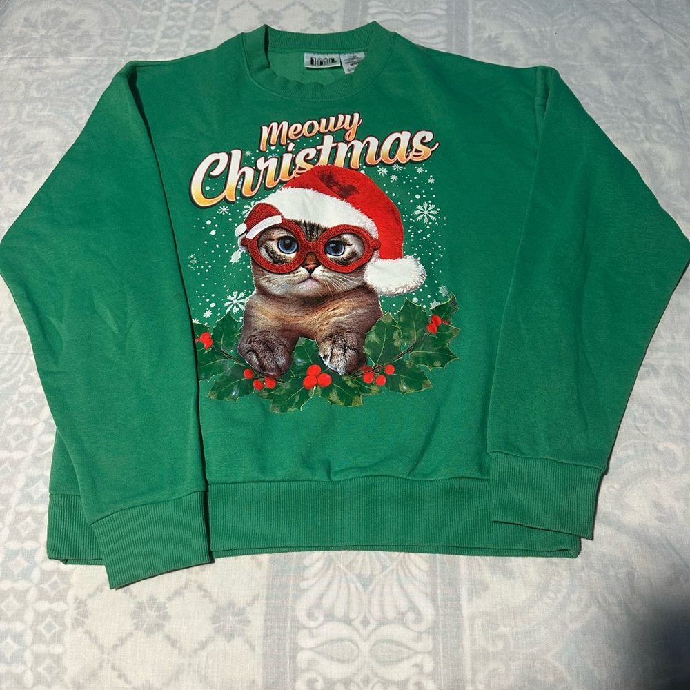 Green Meowy Christmas Cat Sweatshirt